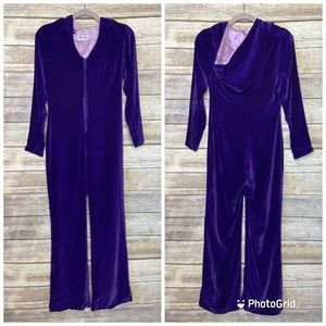 Vintage Algo Ettes SP purple velvet hooded leisure bell bottom disco suit